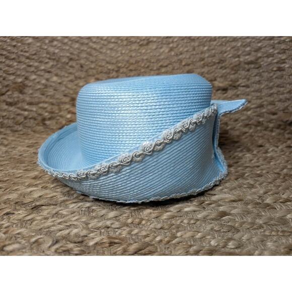 NEW! Deborah New York Light Blue Straw Derby Hat Fashion Church One Size main image 8
